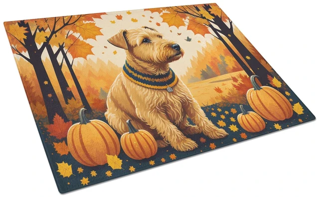 Main image of NEW Lakeland Terrier Fall Glass Cutting Board Decorative Tempered Glass Kitchen Cutting and Serving Board Large Size Chopping Bo