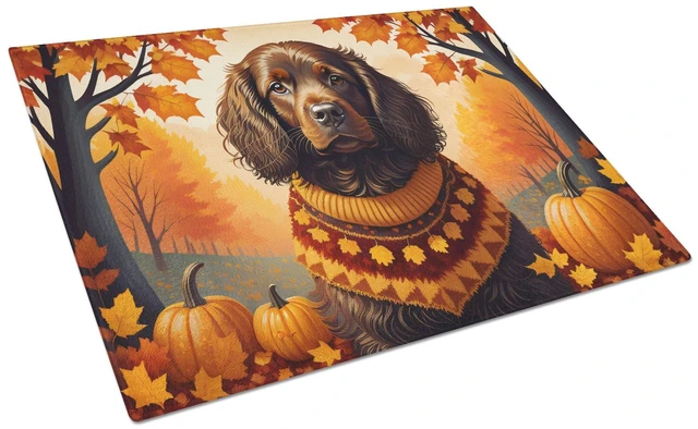 Main image of NEW Boykin Spaniel Fall Glass Cutting Board Decorative Tempered Glass Kitchen Cutting and Serving Board Large Size Chopping Boar
