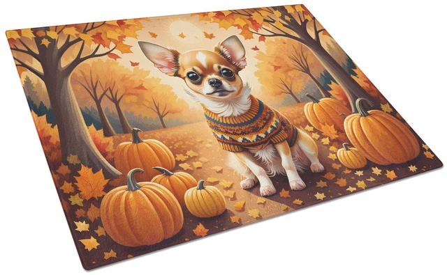 Main image of NEW Chihuahua Fall Glass Cutting Board Decorative Tempered Glass Kitchen Cutting and Serving Board Large Size Chopping Board