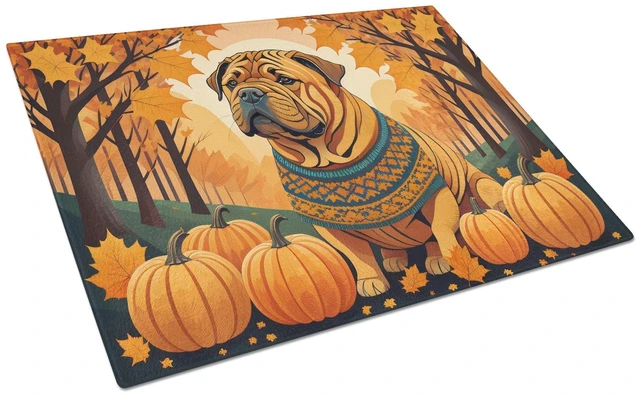 Main image of NEW Shar Pei Fall Glass Cutting Board Decorative Tempered Glass Kitchen Cutting and Serving Board Large Size Chopping Board