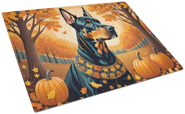 Main image of NEW Doberman Pinscher Fall Glass Cutting Board Decorative Tempered Glass Kitchen Cutting and Serving Board Large Size Chopping B