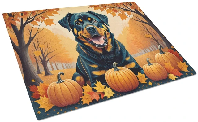 Main image of NEW Rottweiler Fall Glass Cutting Board Decorative Tempered Glass Kitchen Cutting and Serving Board Large Size Chopping Board