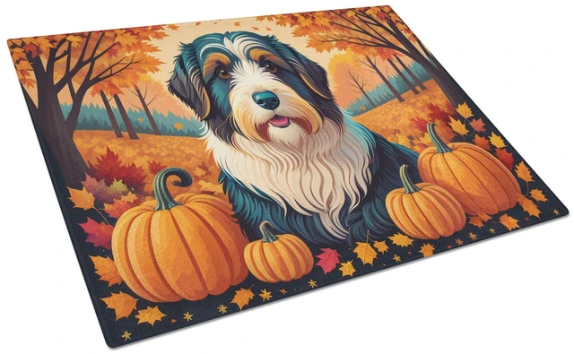 Main image of NEW Bearded Collie Fall Glass Cutting Board Decorative Tempered Glass Kitchen Cutting and Serving Board Large Size Chopping Boar