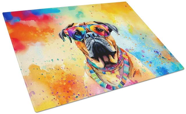 Main image of NEW Bullmastiff Hippie Dawg Glass Cutting Board Decorative Tempered Glass Kitchen Cutting and Serving Board Large Size Chopping