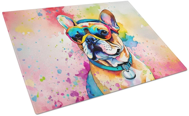 Main image of NEW French Bulldog Hippie Dawg Glass Cutting Board Decorative Tempered Glass Kitchen Cutting and Serving Board Large Size Choppi