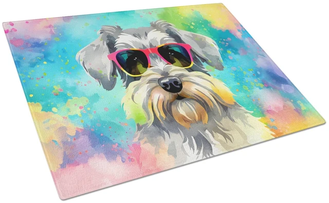 Main image of NEW Schnauzer Hippie Dawg Glass Cutting Board Decorative Tempered Glass Kitchen Cutting and Serving Board Large Size Chopping Bo