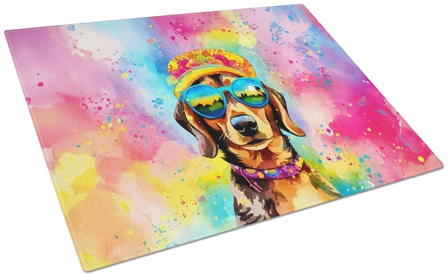 Main image of NEW Dachshund Hippie Dawg Glass Cutting Board Decorative Tempered Glass Kitchen Cutting and Serving Board Large Size Chopping Bo