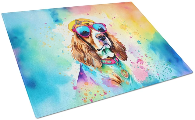 Main image of NEW Cavalier Spaniel Hippie Dawg Glass Cutting Board Decorative Tempered Glass Kitchen Cutting and Serving Board Large Size Chop