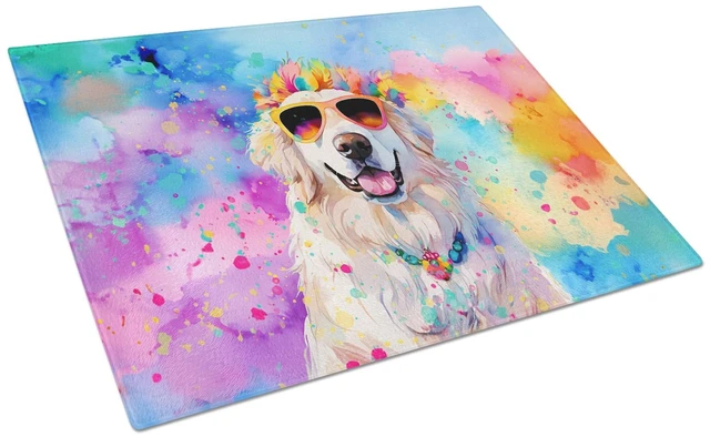 Main image of NEW Great Pyrenees Hippie Dawg Glass Cutting Board Decorative Tempered Glass Kitchen Cutting and Serving Board Large Size Choppi