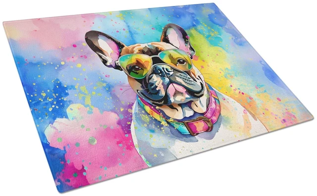 Main image of NEW French Bulldog Hippie Dawg Glass Cutting Board Decorative Tempered Glass Kitchen Cutting and Serving Board Large Size Choppi