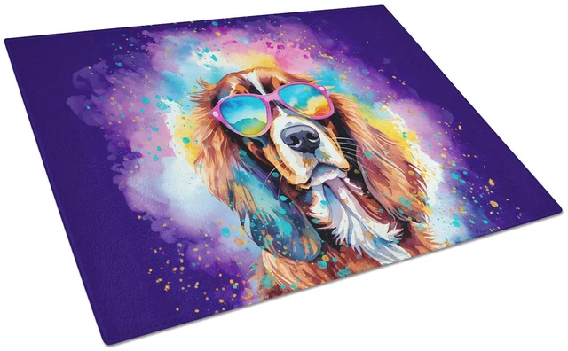 Main image of NEW Cavalier Spaniel Hippie Dawg Glass Cutting Board Decorative Tempered Glass Kitchen Cutting and Serving Board Large Size Chop