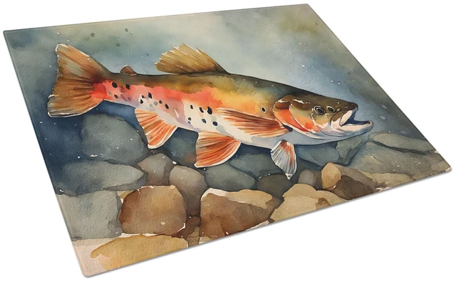 Main image of NEW Brook Trout Glass Cutting Board Decorative Tempered Glass Kitchen Cutting and Serving Board Large Size Chopping Board