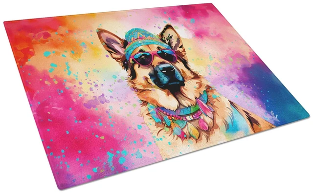 Main image of NEW German Shepherd Hippie Dawg Glass Cutting Board Decorative Tempered Glass Kitchen Cutting and Serving Board Large Size Chopp