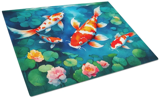Main image of NEW Koi Fish Glass Cutting Board Decorative Tempered Glass Kitchen Cutting and Serving Board Large Size Chopping Board