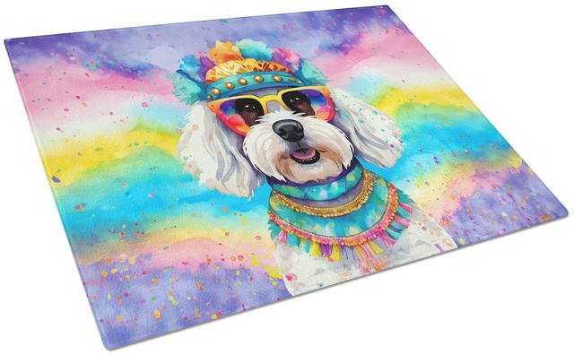 Main image of NEW Bichon Frise Hippie Dawg Glass Cutting Board Decorative Tempered Glass Kitchen Cutting and Serving Board Large Size Chopping