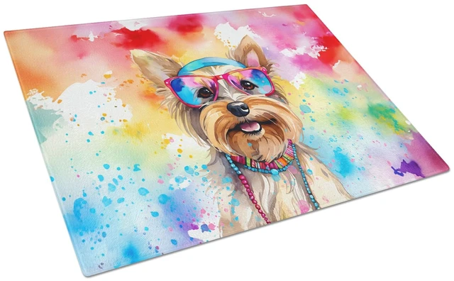 Main image of NEW Yorkshire Terrier Hippie Dawg Glass Cutting Board Decorative Tempered Glass Kitchen Cutting and Serving Board Large Size Cho