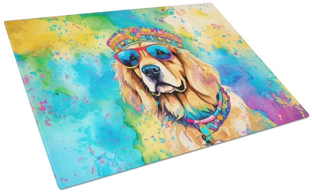 Main image of NEW Golden Retriever Hippie Dawg Glass Cutting Board Decorative Tempered Glass Kitchen Cutting and Serving Board Large Size Chop
