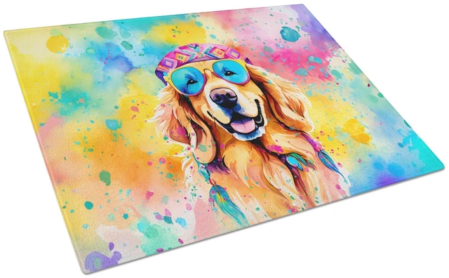 Main image of NEW Golden Retriever Hippie Dawg Glass Cutting Board Decorative Tempered Glass Kitchen Cutting and Serving Board Large Size Chop