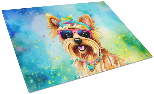 Main image of NEW Yorkshire Terrier Hippie Dawg Glass Cutting Board Decorative Tempered Glass Kitchen Cutting and Serving Board Large Size Cho