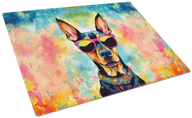Main image of NEW Doberman Pinscher Hippie Dawg Glass Cutting Board Decorative Tempered Glass Kitchen Cutting and Serving Board Large Size Cho