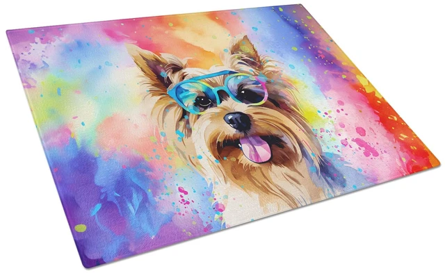 Main image of NEW Yorkshire Terrier Hippie Dawg Glass Cutting Board Decorative Tempered Glass Kitchen Cutting and Serving Board Large Size Cho