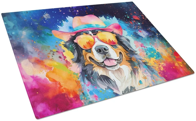 Main image of NEW Bernese Mountain Dog Hippie Dawg Glass Cutting Board Decorative Tempered Glass Kitchen Cutting and Serving Board Large Size
