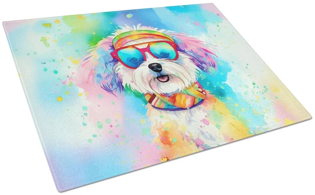 Main image of NEW Bichon Frise Hippie Dawg Glass Cutting Board Decorative Tempered Glass Kitchen Cutting and Serving Board Large Size Chopping