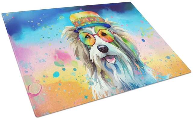 Main image of NEW Bearded Collie Hippie Dawg Glass Cutting Board Decorative Tempered Glass Kitchen Cutting and Serving Board Large Size Choppi