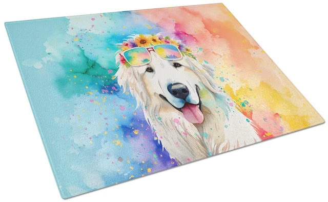 Main image of NEW Great Pyrenees Hippie Dawg Glass Cutting Board Decorative Tempered Glass Kitchen Cutting and Serving Board Large Size Choppi