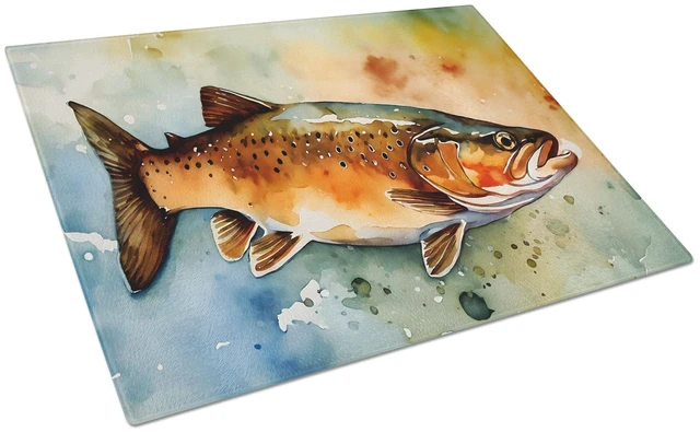 Main image of NEW Brown Trout Glass Cutting Board Decorative Tempered Glass Kitchen Cutting and Serving Board Large Size Chopping Board