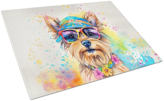 Main image of NEW Yorkshire Terrier Hippie Dawg Glass Cutting Board Decorative Tempered Glass Kitchen Cutting and Serving Board Large Size Cho