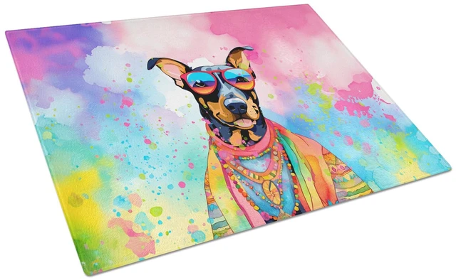 Main image of NEW Doberman Pinscher Hippie Dawg Glass Cutting Board Decorative Tempered Glass Kitchen Cutting and Serving Board Large Size Cho