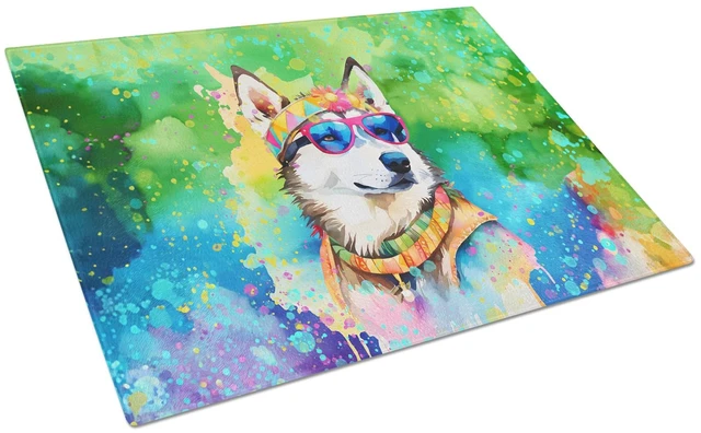Main image of NEW Siberian Husky Hippie Dawg Glass Cutting Board Decorative Tempered Glass Kitchen Cutting and Serving Board Large Size Choppi