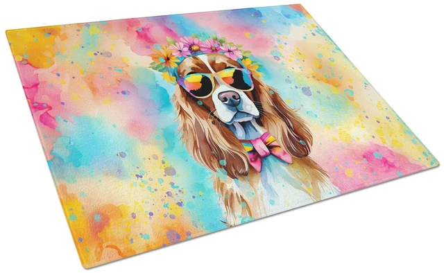 Main image of NEW Cavalier Spaniel Hippie Dawg Glass Cutting Board Decorative Tempered Glass Kitchen Cutting and Serving Board Large Size Chop