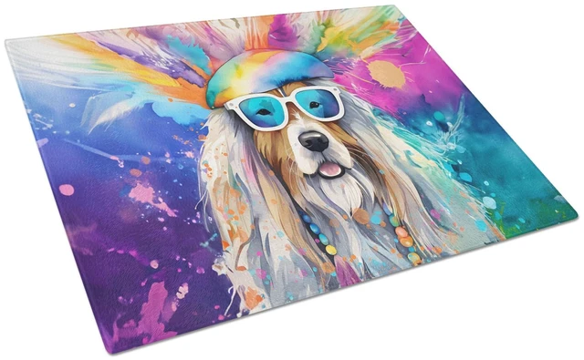 Main image of NEW Bearded Collie Hippie Dawg Glass Cutting Board Decorative Tempered Glass Kitchen Cutting and Serving Board Large Size Choppi