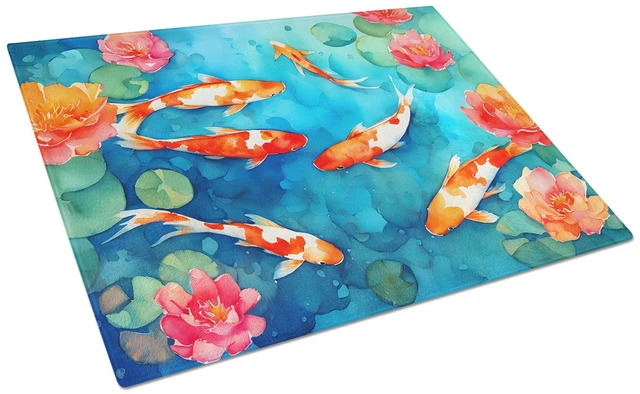 Main image of NEW Koi Fish Glass Cutting Board Decorative Tempered Glass Kitchen Cutting and Serving Board Large Size Chopping Board