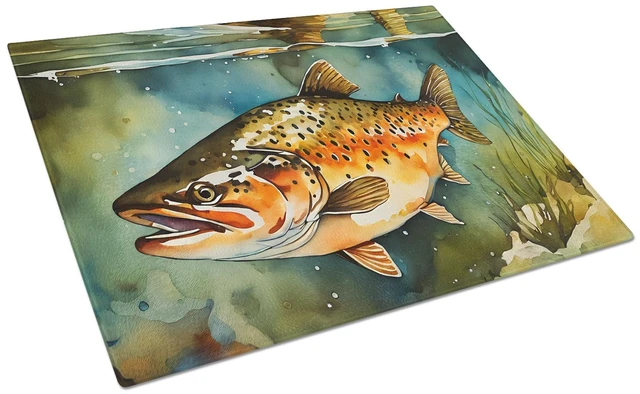 Main image of NEW Brown Trout Glass Cutting Board Decorative Tempered Glass Kitchen Cutting and Serving Board Large Size Chopping Board