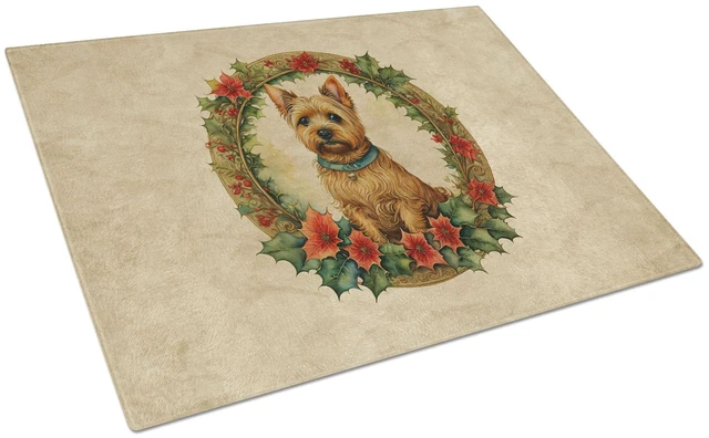 Main image of NEW Norwich Terrier Christmas Flowers Glass Cutting Board Decorative Tempered Glass Kitchen Cutting and Serving Board Large Size