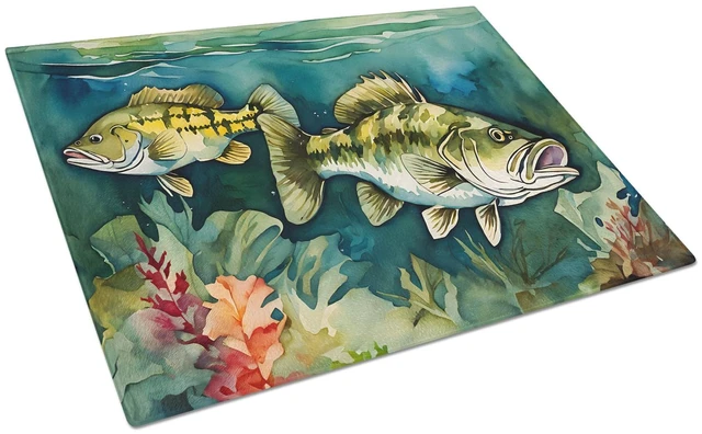 Main image of NEW Smallmouth Bass Glass Cutting Board Decorative Tempered Glass Kitchen Cutting and Serving Board Large Size Chopping Board