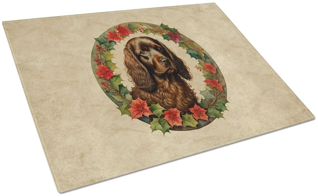 Main image of NEW Boykin Spaniel Christmas Flowers Glass Cutting Board Decorative Tempered Glass Kitchen Cutting and Serving Board Large Size