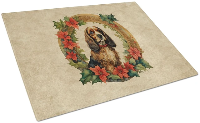 Main image of NEW English Cocker Spaniel Christmas Flowers Glass Cutting Board Decorative Tempered Glass Kitchen Cutting and Serving Board Lar