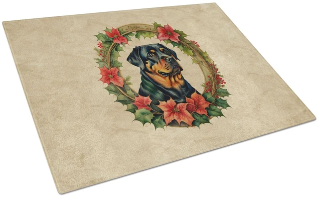 Main image of NEW Rottweiler Christmas Flowers Glass Cutting Board Decorative Tempered Glass Kitchen Cutting and Serving Board Large Size Chop