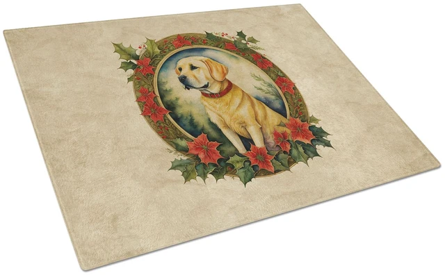 Main image of Labrador Retriever Christmas Flowers Glass Cutting Board Decorative Tempered Glass Kitchen Cutting and Serving Board Large Size