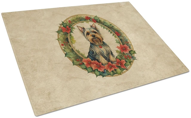 Main image of NEW Silky Terrier Christmas Flowers Glass Cutting Board Decorative Tempered Glass Kitchen Cutting and Serving Board Large Size C