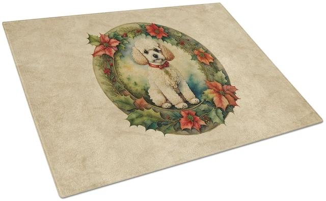 Main image of Poodle Christmas Flowers Glass Cutting Board Decorative Tempered Glass Kitchen Cutting and Serving Board Large Size Chopping Boa