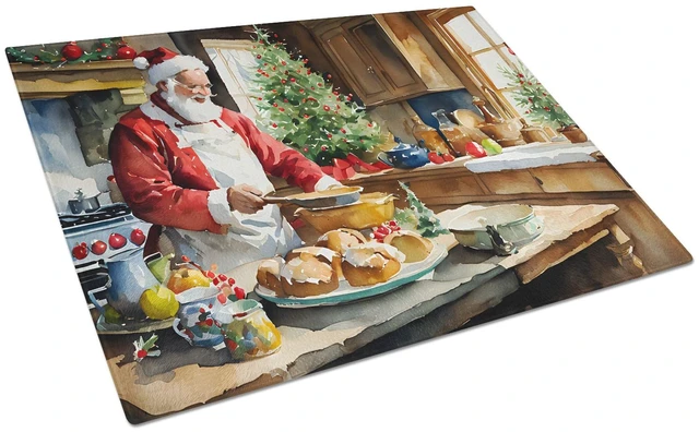 Main image of NEW Cookies with Santa Claus Weihnachtsmann Glass Cutting Board Decorative Tempered Glass Kitchen Cutting and Serving Board Larg