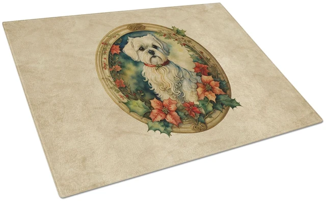 Main image of NEW Maltese Christmas Flowers Glass Cutting Board Decorative Tempered Glass Kitchen Cutting and Serving Board Large Size Choppin