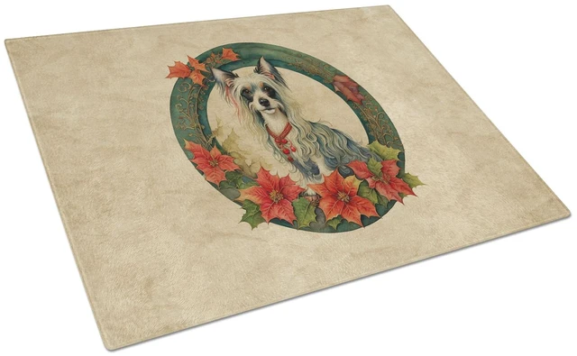 Main image of NEW Chinese Crested Christmas Flowers Glass Cutting Board Decorative Tempered Glass Kitchen Cutting and Serving Board Large Size