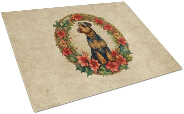 Main image of NEW Airedale Terrier Christmas Flowers Glass Cutting Board Decorative Tempered Glass Kitchen Cutting and Serving Board Large Siz