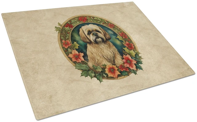 Main image of NEW Lhasa Apso Christmas Flowers Glass Cutting Board Decorative Tempered Glass Kitchen Cutting and Serving Board Large Size Chop